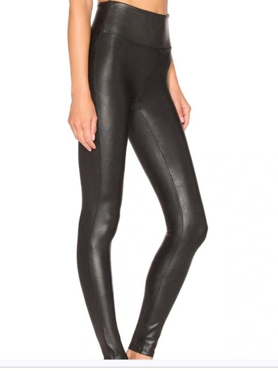 SPANX Pants - SPANX Faux Leather Leggings in Black Shimmer Size large